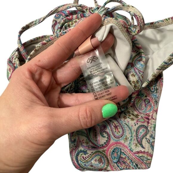 PQ Swim Kids Pink Shimmer Multi Paisley Coast Asha Bow Bikini Set - Picture 9 of 10